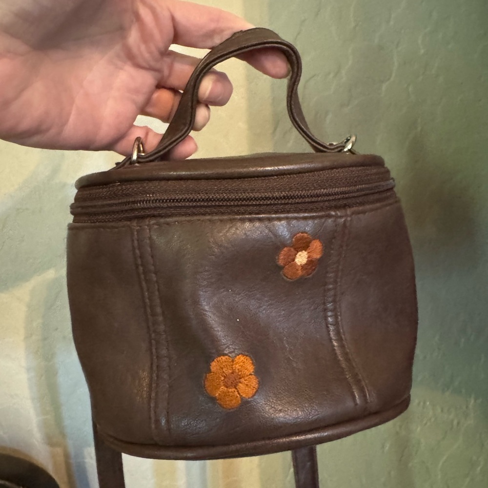 Brown Leather Floral Embroidered Handbag